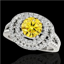 1.75 CTW Certified Si/I Fancy Intense Yellow Diamond Solitaire Halo Ring 10K White Gold - REF-200W2F