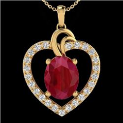 4 CTW Ruby & VS/SI Diamond Designer Heart Necklace 14K Yellow Gold - REF-81M8H - 20495