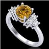 Image 1 : 1.5 CTW Intense Fancy Yellow Diamond Solitaire Classic Ring 18K White Gold - REF-218W2F - 37602