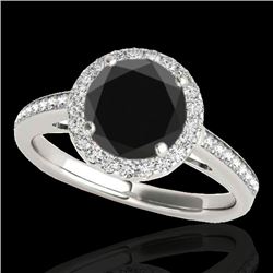 1.3 CTW Certified VS Black Diamond Solitaire Halo Ring 10K White & Rose Gold - REF-64W9F - 34339