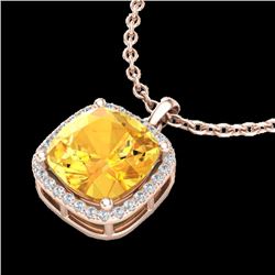 6 CTW Citrine & Micro Pave Halo VS/SI Diamond Necklace Solitaire 14K Rose Gold - REF-50W9F - 23077