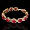 Image 2 : 30 CTW Ruby & Micro Pave VS/SI Diamond Bracelet 10K Yellow Gold - REF-454H5A - 22696