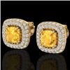 Image 1 : 2.16 CTW Citrine & Micro VS/SI Diamond Earrings Double Halo 18K Yellow Gold - REF-99W3F - 20340