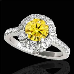 2.05 CTW Certified Si/I Fancy Intense Yellow Diamond Solitaire Halo Ring 10K White Gold - REF-245F5N