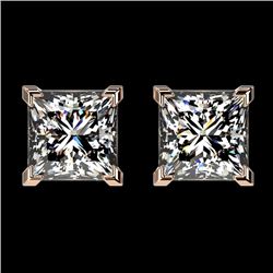 2 CTW Certified VS/SI Quality Princess Diamond Stud Earrings 10K Rose Gold - REF-585X2T - 33095