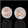 Image 1 : 3 CTW Morganite & Halo VS/SI Diamond Micro Pave Earrings Solitaire 18K White Gold - REF-81W3F - 2149