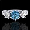 Image 2 : 2.18 CTW Intense Blue Diamond Solitaire Art Deco 3 Stone Ring 18K White Gold - REF-254H5A - 38111