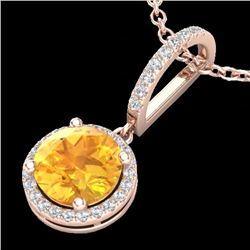 2 CTW Citrine & Micro Pave VS/SI Diamond Necklace Designer Halo 14K Rose Gold - REF-44F8N - 23193