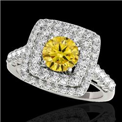 2.3 CTW Certified Si/I Fancy Intense Yellow Diamond Solitaire Halo Ring 10K White Gold - REF-254T5M 