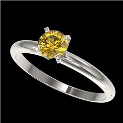 0.55 CTW Certified Intense Yellow SI Diamond Solitaire Engagement Ring 10K White Gold - REF-58X2T - 