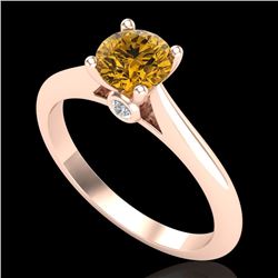 0.83 CTW Intense Fancy Yellow Diamond Engagement Art Deco Ring 18K Rose Gold - REF-145T5M - 38198