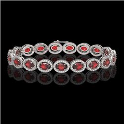 14.63 CTW Garnet & Diamond Halo Bracelet 10K White Gold - REF-228N2Y - 40496