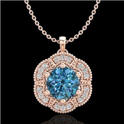 1.01 CTW Fancy Intense Blue Diamond Solitaire Art Deco Necklace 18K Rose Gold - REF-136W4F - 37972