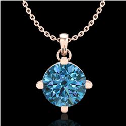 1 CTW Intense Blue Diamond Solitaire Art Deco Stud Necklace 18K Rose Gold - REF-154Y5K - 38077