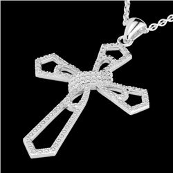 1 CTW Micro Pave VS/SI Diamond Cross Necklace 18K White Gold - REF-107Y3K - 22577