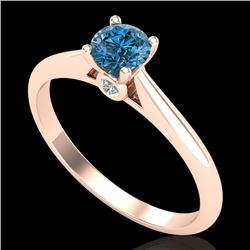 0.4 CTW Intense Blue Diamond Solitaire Engagement Art Deco Ring 18K Rose Gold - REF-80X2T - 38182