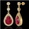 Image 2 : 6 CTW Ruby & Micro Pave VS/SI Diamond Earrings Designer 18K Yellow Gold - REF-93H8A - 23121