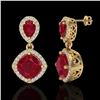 Image 2 : 7 CTW Ruby & Micro Pave VS/SI Diamond Earrings Designer Halo 10K Yellow Gold - REF-107X3T - 20208