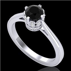 0.81 CTW Fancy Black Diamond Solitaire Engagement Art Deco Ring 18K White Gold - REF-78M2H - 37331