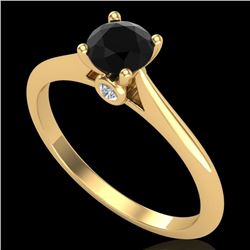 0.56 CTW Fancy Black Diamond Solitaire Engagement Art Deco Ring 18K Yellow Gold - REF-52Y8K - 38187
