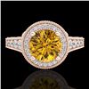 Image 2 : 1.91 CTW Intense Fancy Yellow Diamond Engagement Art Deco Ring 18K Rose Gold - REF-263Y6K - 37687