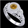 Image 1 : 1.06 CTW Intense Fancy Yellow Diamond Art Deco 3 Stone Ring 18K White Gold - REF-154M5H - 37497