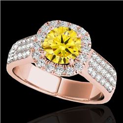 1.8 CTW Certified Si/I Fancy Intense Yellow Diamond Solitaire Halo Ring 10K Rose Gold - REF-227Y3K -