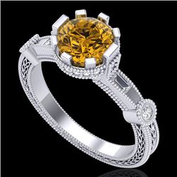 1.71 CTW Intense Fancy Yellow Diamond Engagement Art Deco Ring 18K White Gold - REF-327A3X - 37861