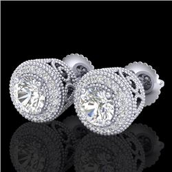 1.55 CTW VS/SI Diamond Solitaire Art Deco Stud Earrings 18K White Gold - REF-259H3A - 36962