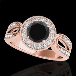 1.4 CTW Certified VS Black Diamond Solitaire Halo Ring 10K Rose Gold - REF-76F9N - 34562