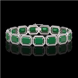 38.61 CTW Emerald & Diamond Halo Bracelet 10K White Gold - REF-456T5M - 41522