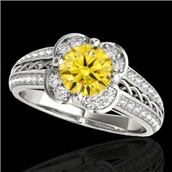 1.5 CTW Certified Si/I Fancy Intense Yellow Diamond Solitaire Halo Ring 10K White Gold - REF-180N2Y 