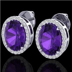 5.50 CTW Amethyst & Micro VS/SI Diamond Halo Earrings 18K White Gold - REF-63H3A - 20237