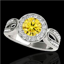 1.4 CTW Certified Si/I Fancy Intense Yellow Diamond Solitaire Halo Ring 10K White Gold - REF-180T2M 