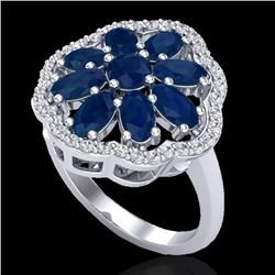 4 CTW Sapphire & VS/SI Diamond Cluster Designer Halo Ring 10K White Gold - REF-60T9M - 20786