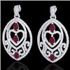 Image 1 : 7 CTW Ruby & Micro Pave VS/SI Diamond Heart Earrings Designer 18K White Gold - REF-381F8N - 21158