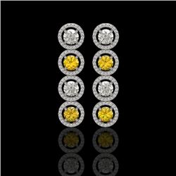 5.50 CTW Canary Yellow & White Diamond Designer Earrings 18K White Gold - REF-789N5Y - 42602