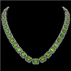 73.41 CTW Peridot & Diamond Halo Necklace 10K White Gold - REF-888Y2K - 41501