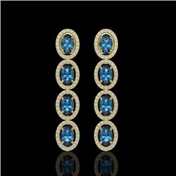 6.28 CTW London Topaz & Diamond Halo Earrings 10K Yellow Gold - REF-104K5W - 40540