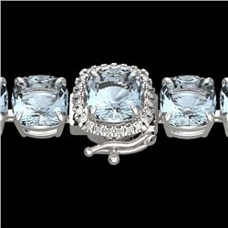 35 CTW Sky Blue Topaz & Micro VS/SI Diamond Halo Bracelet 14K White Gold - REF-139T6M - 23327
