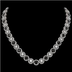 32.10 CTW Black & White Diamond Designer Necklace 18K White Gold - REF-3276H2A - 42605