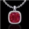 Image 2 : 6 CTW Ruby & Micro Pave Halo VS/SI Diamond Necklace Solitaire 18K White Gold - REF-85K5W - 23084