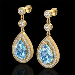 7.50 CTW Sky Topaz & Micro Pave VS/SI Diamond Earrings Designer 18K Yellow Gold - REF-68Y9K - 23126