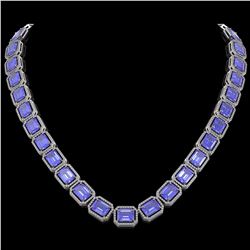 79.99 CTW Tanzanite & Diamond Halo Necklace 10K White Gold - REF-1704Y2K - 41483
