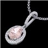 Image 2 : 1.60 CTW Morganite & Micro VS/SI Diamond Necklace Solitaire Halo 18K White Gold - REF-73W3F - 20664