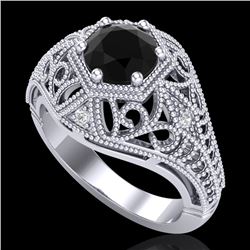 1.07 CTW Fancy Black Diamond Solitaire Engagement Art Deco Ring 18K White Gold - REF-85X5T - 37548
