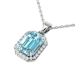 6 CTW Sky Blue Topaz And Micro Pave VS/SI Diamond Halo Necklace 18K White Gold - REF-51M8H - 21353