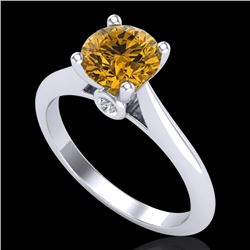 1.36 CTW Intense Fancy Yellow Diamond Engagement Art Deco Ring 18K White Gold - REF-227F3N - 38211