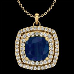 2.52 CTW Sapphire & Micro Pave VS/SI Diamond Halo Necklace 18K Yellow Gold - REF-76M4H - 20464