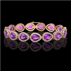 20.3 CTW Amethyst & Diamond Halo Bracelet 10K Rose Gold - REF-282W9F - 41274